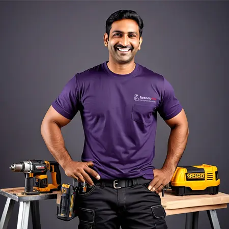 SpeedoFix handyman standing with tools, ready to assist in home improvement in Dubai